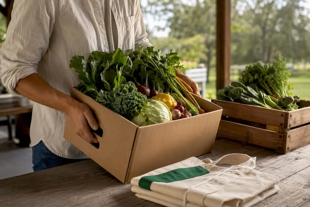 Seasonal produce box at CSA pickup