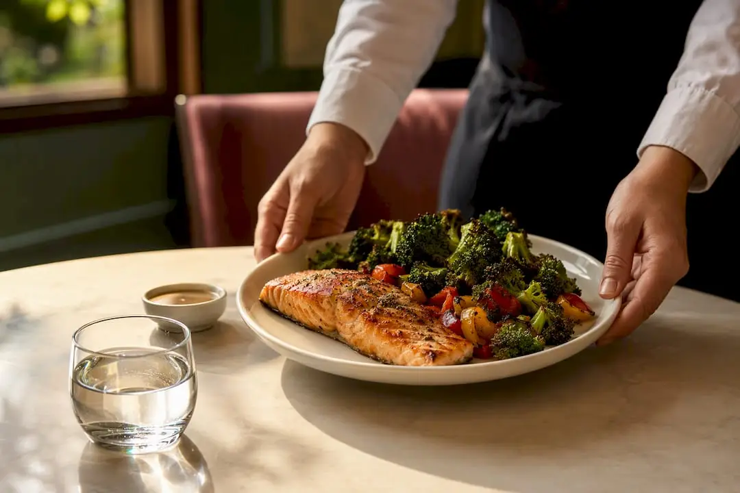 Grilled salmon served with extra vegetables
