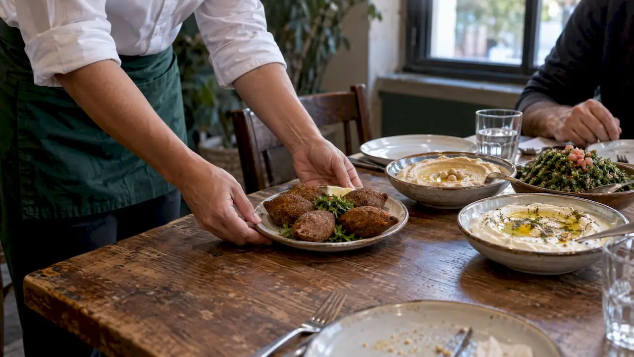 Warm kibbeh joining chilled mezze dishes