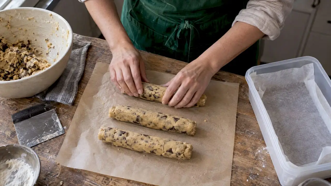 Cookie dough logs prepared for freezing