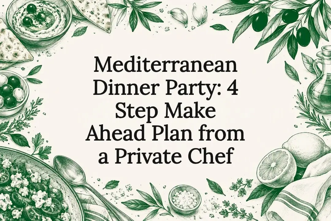 Mediterranean mezze sketches frame the title