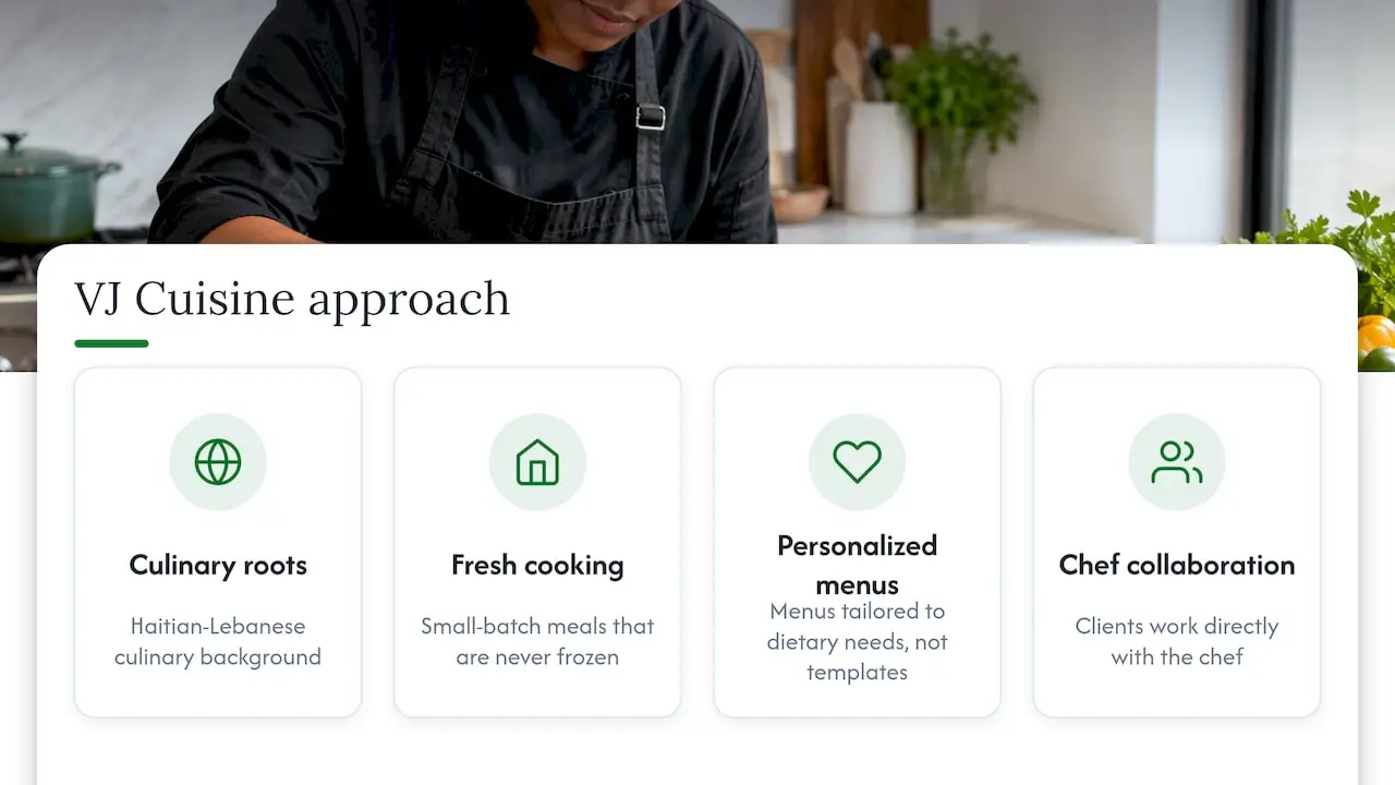 How VJ Cuisine approaches private dinners and catering: overview diagram