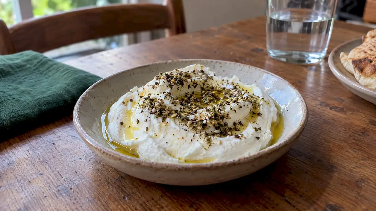 Labneh finished with olive oil and zaatar