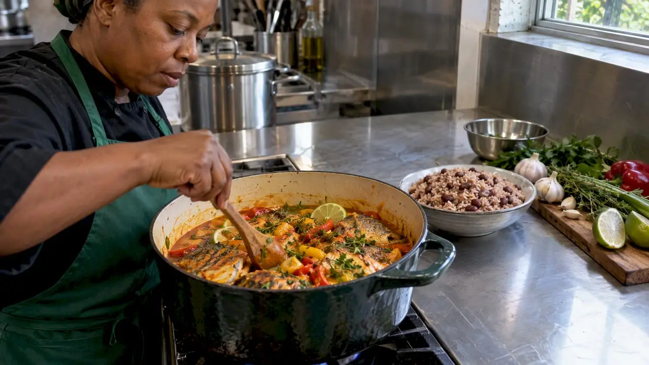 Fish stew with rice and beans