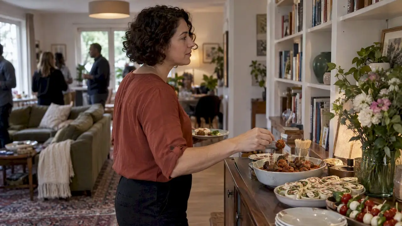 Guest choosing a one-hand housewarming bite