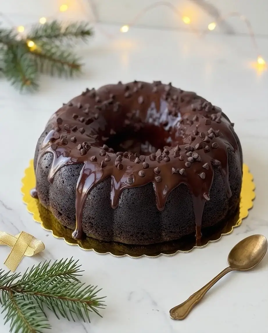 Christmas catering chocolate bundt cake with pine branches